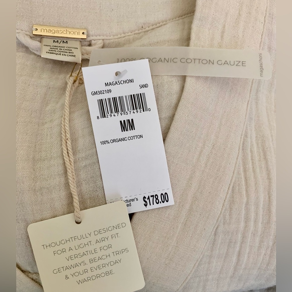 Magaschoni Organic Cotton Gauze V-neck Midi Dress Belt Side Slit Women’s Medium - Picture 7 of 8